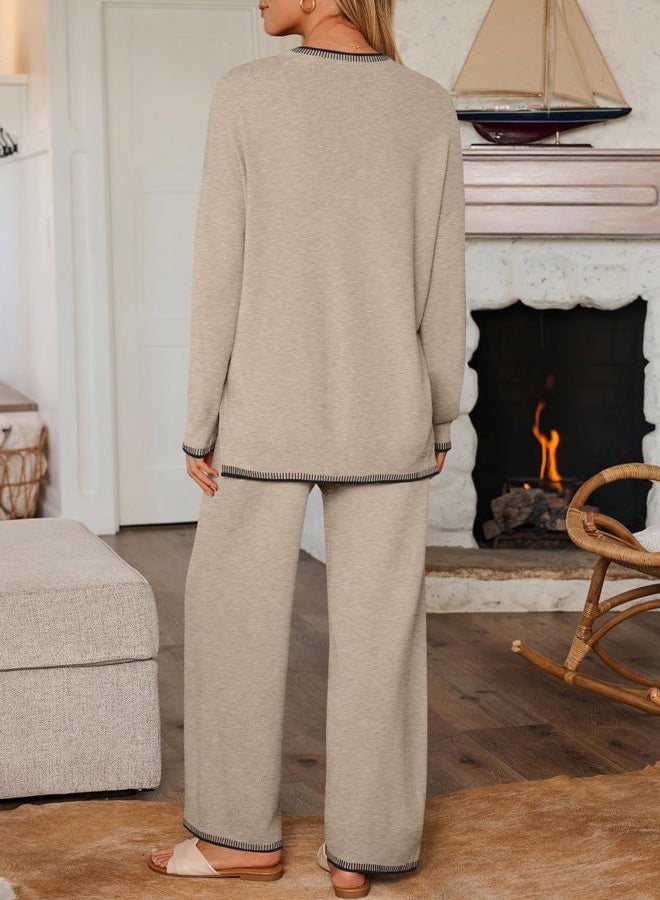 LILLUSORY 2 Piece Knit Lounge Sets Womens Matching Sweater Sets, Lighttan, XL - Image 4