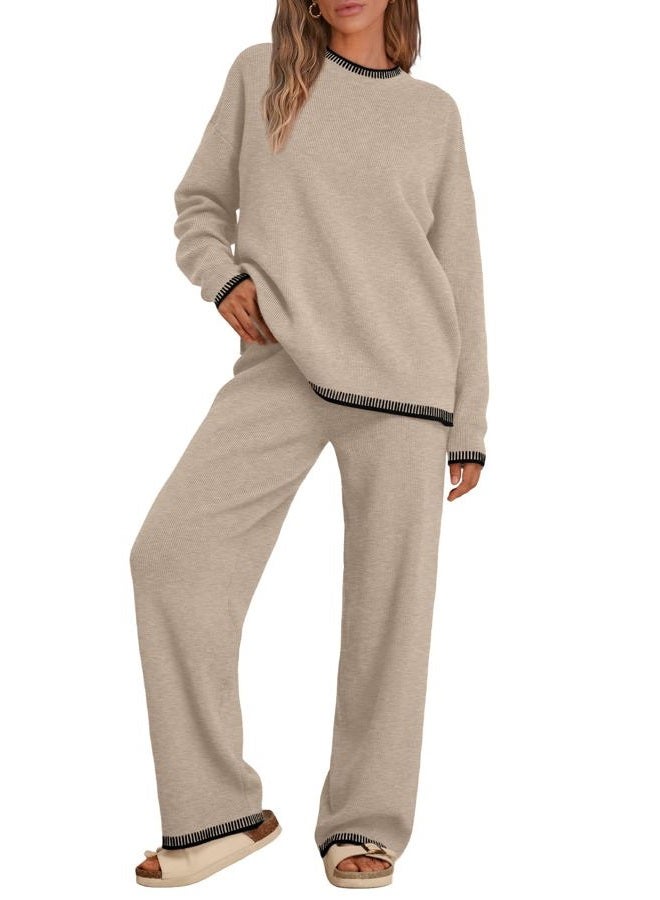 LILLUSORY 2 Piece Knit Lounge Sets Womens Matching Sweater Sets, Lighttan, XL - Image 1