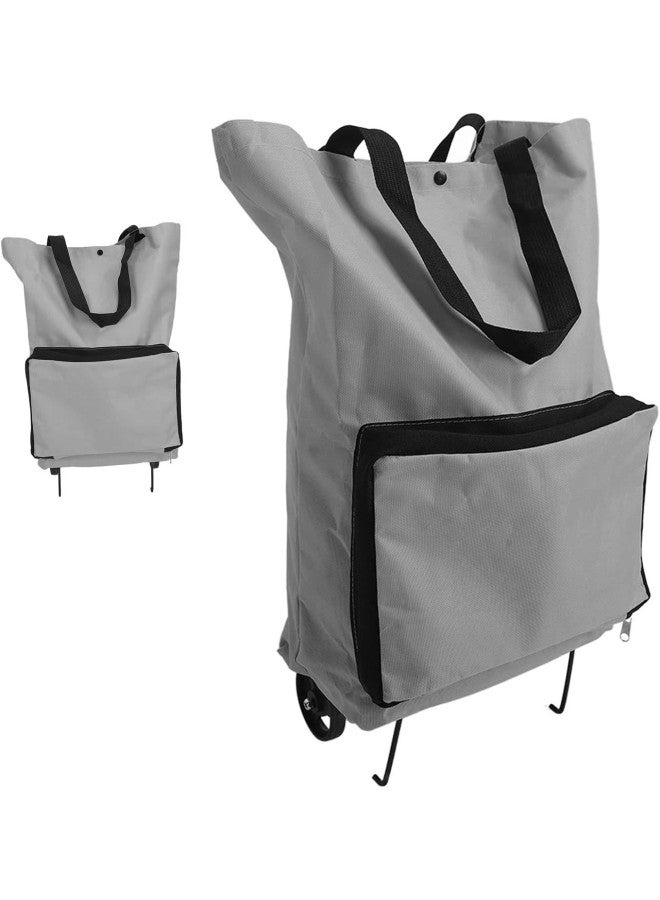 klarako Folding Shopping Cart with Wheels Reusable Oxford Grocery Cart Bag Portable Large Capacity Foldable Cart Bags for Shopping, Travelling, Camping, Hiking, Picnic (Grey)  - Image 2