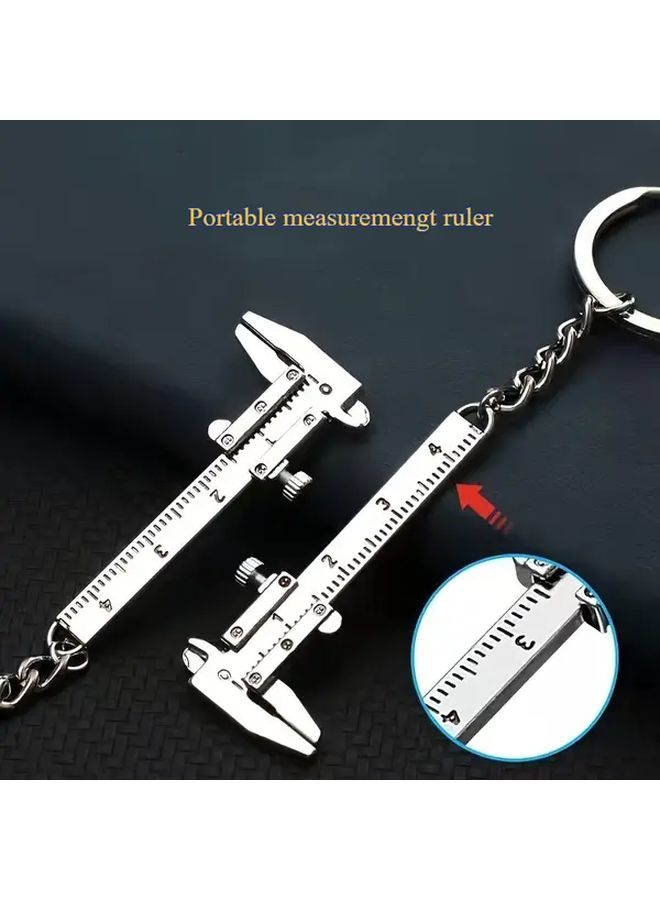 Silvery 2pcs Miniature Portable Keychain Tool with Ruler Scale Measuring Pendant - Image 1