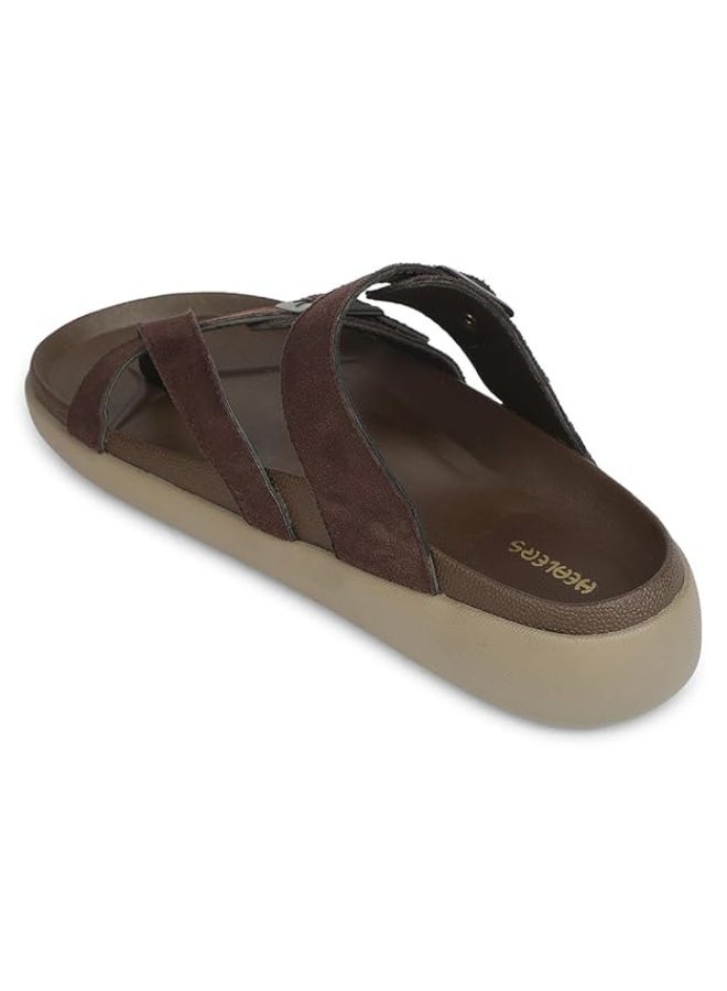 Liberty Healers VAL-37E Sandals for Men –  Brown Buckle Strap Casual Men Slippers | Lightweight & Stylish Daily Wear Mens Slip-ons - Image 2