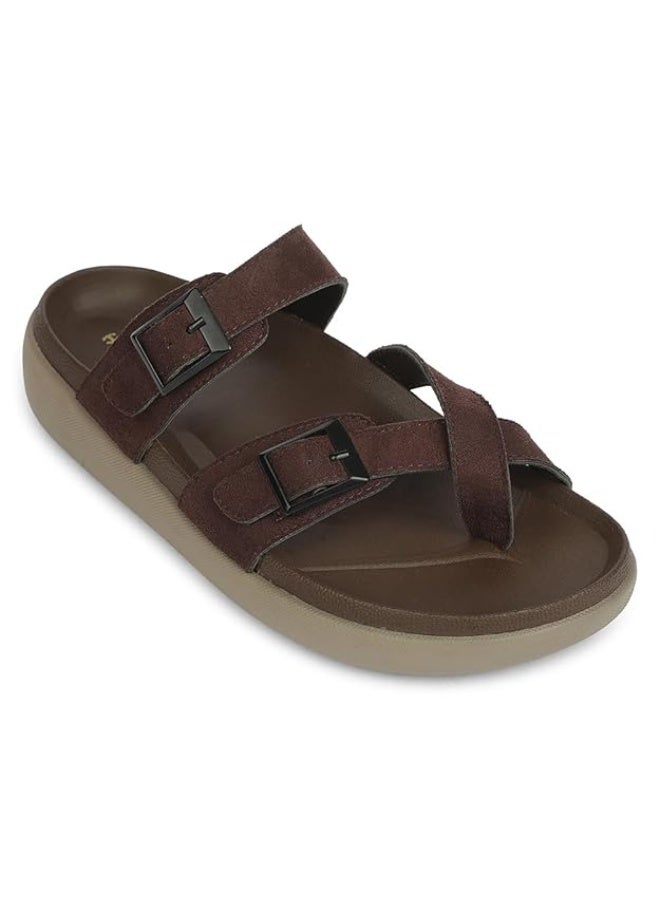Liberty Healers VAL-37E Sandals for Men –  Brown Buckle Strap Casual Men Slippers | Lightweight & Stylish Daily Wear Mens Slip-ons - Image 1