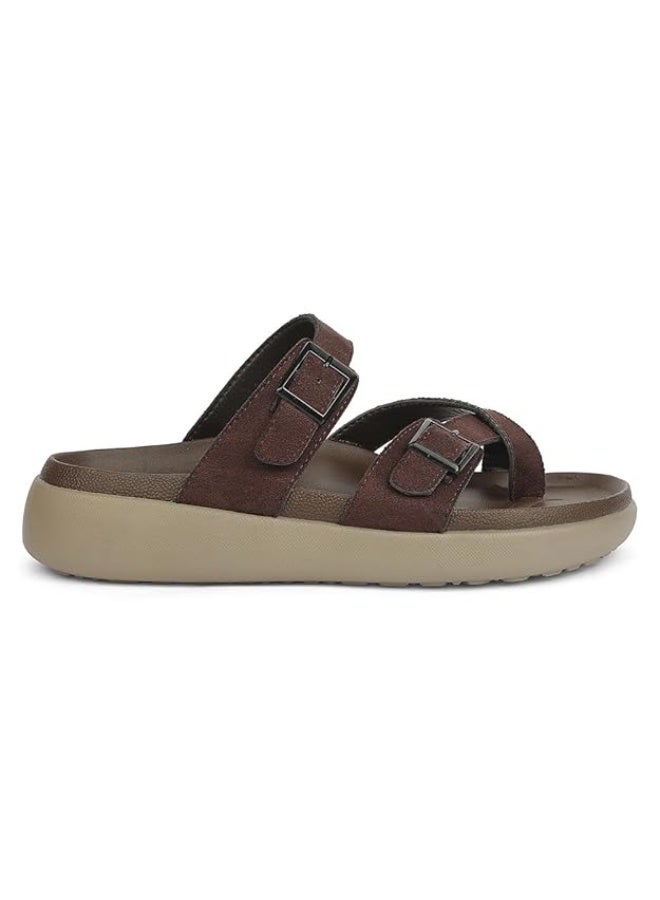 Liberty Healers VAL-37E Sandals for Men –  Brown Buckle Strap Casual Men Slippers | Lightweight & Stylish Daily Wear Mens Slip-ons - Image 4