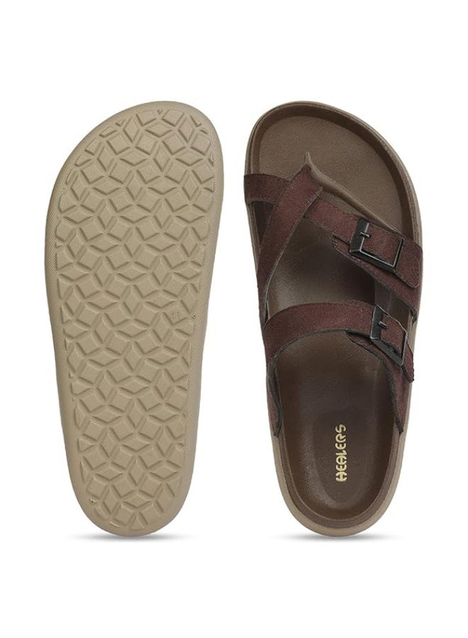Liberty Healers VAL-37E Sandals for Men –  Brown Buckle Strap Casual Men Slippers | Lightweight & Stylish Daily Wear Mens Slip-ons - Image 3