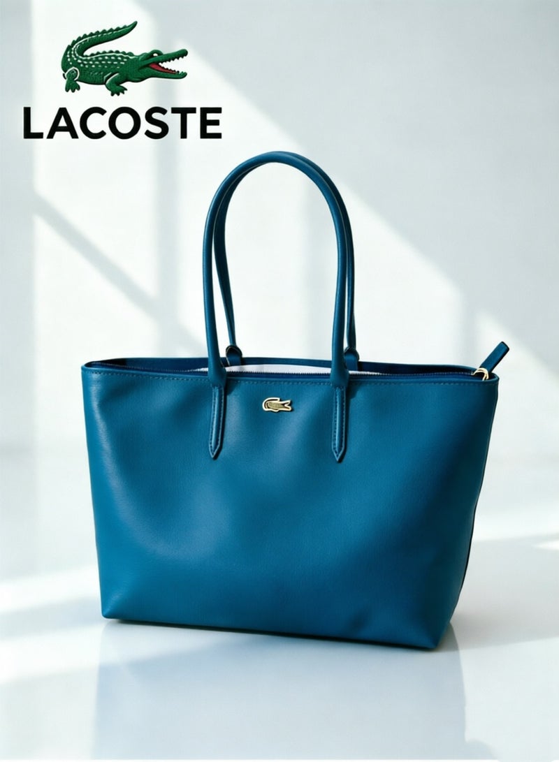 Lacoste Women's L12.12 Concept Fashion Versatile Large Capacity Zipper Camera Bag, Solid Blue Color,  Size 35cm30cm14cm - Image 1