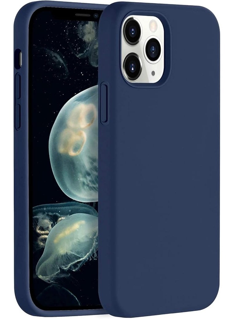Liquid Silicone Cover For iPhone 12 Pro , Silky Soft Touch, Anti-Scratch Shockproof Protective Case with Microfiber Lining For iPhone 12 Pro - Navy Blue