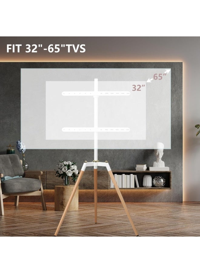 BEETEC Tripod TV Floor Stand for 32–65 Inch Flat Screen TVs, Wooden Legs, Tilt ±70°, VESA 600x400mm, Load Capacity 32 kg, Height Adjustable TV Stand for Home, Office, Events, White | TF-FS109W - Image 5