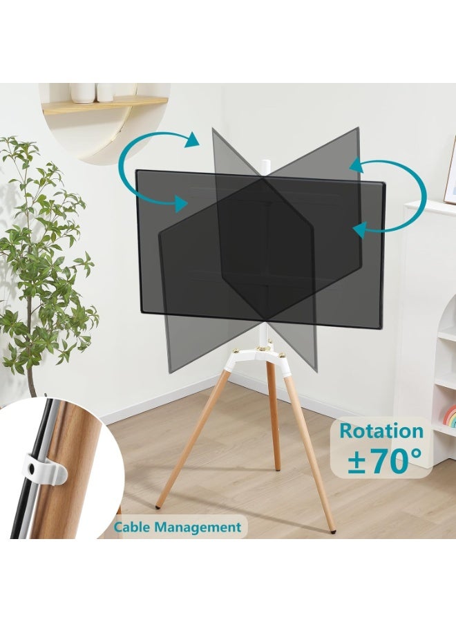 BEETEC Tripod TV Floor Stand for 32–65 Inch Flat Screen TVs, Wooden Legs, Tilt ±70°, VESA 600x400mm, Load Capacity 32 kg, Height Adjustable TV Stand for Home, Office, Events, White | TF-FS109W - Image 3