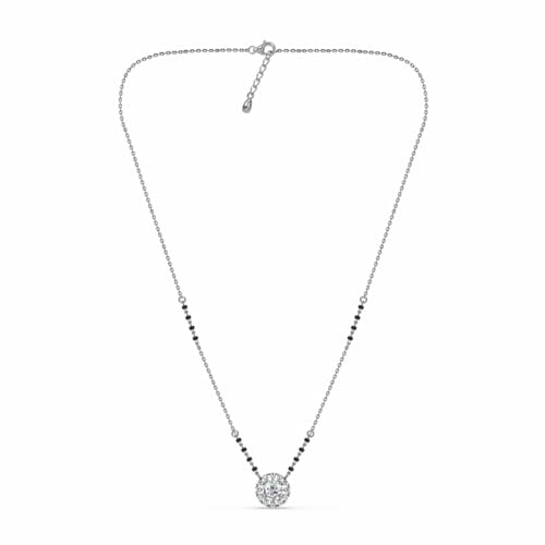 Clara 925 Sterling Silver Medha Round Solitaire Mangalsutra Tanmaniya Pendant With Black Beads Chain | Platinum Plated, Swiss Zirconia |Gift for Wife - Image 4
