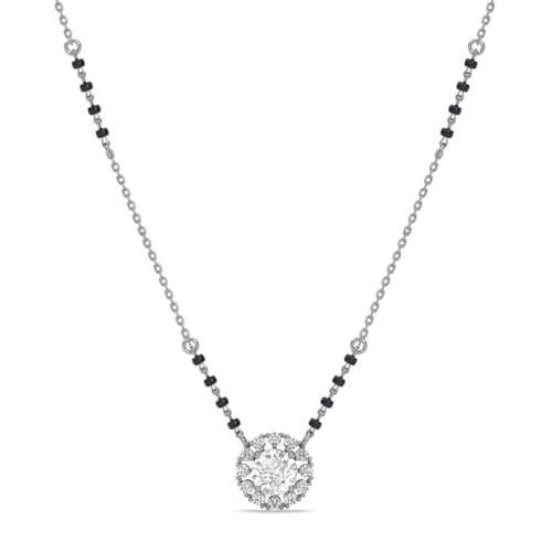 Clara 925 Sterling Silver Medha Round Solitaire Mangalsutra Tanmaniya Pendant With Black Beads Chain | Platinum Plated, Swiss Zirconia |Gift for Wife - Image 1