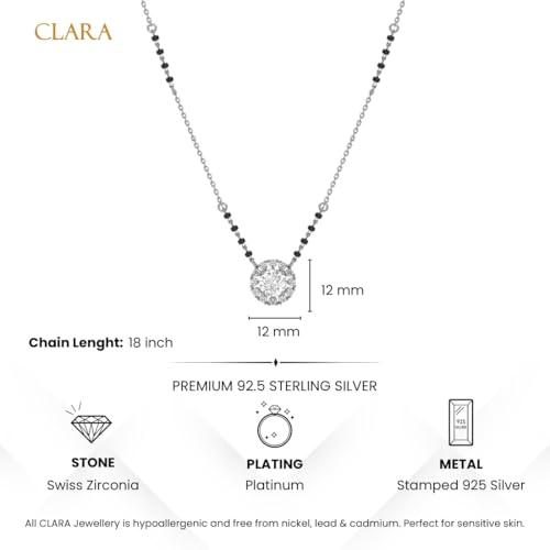 Clara 925 Sterling Silver Medha Round Solitaire Mangalsutra Tanmaniya Pendant With Black Beads Chain | Platinum Plated, Swiss Zirconia |Gift for Wife - Image 5