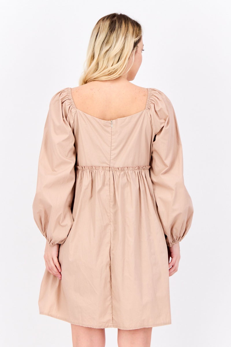 BRAVE SOUL Women Pleated Mini Dress, Tan - Image 3