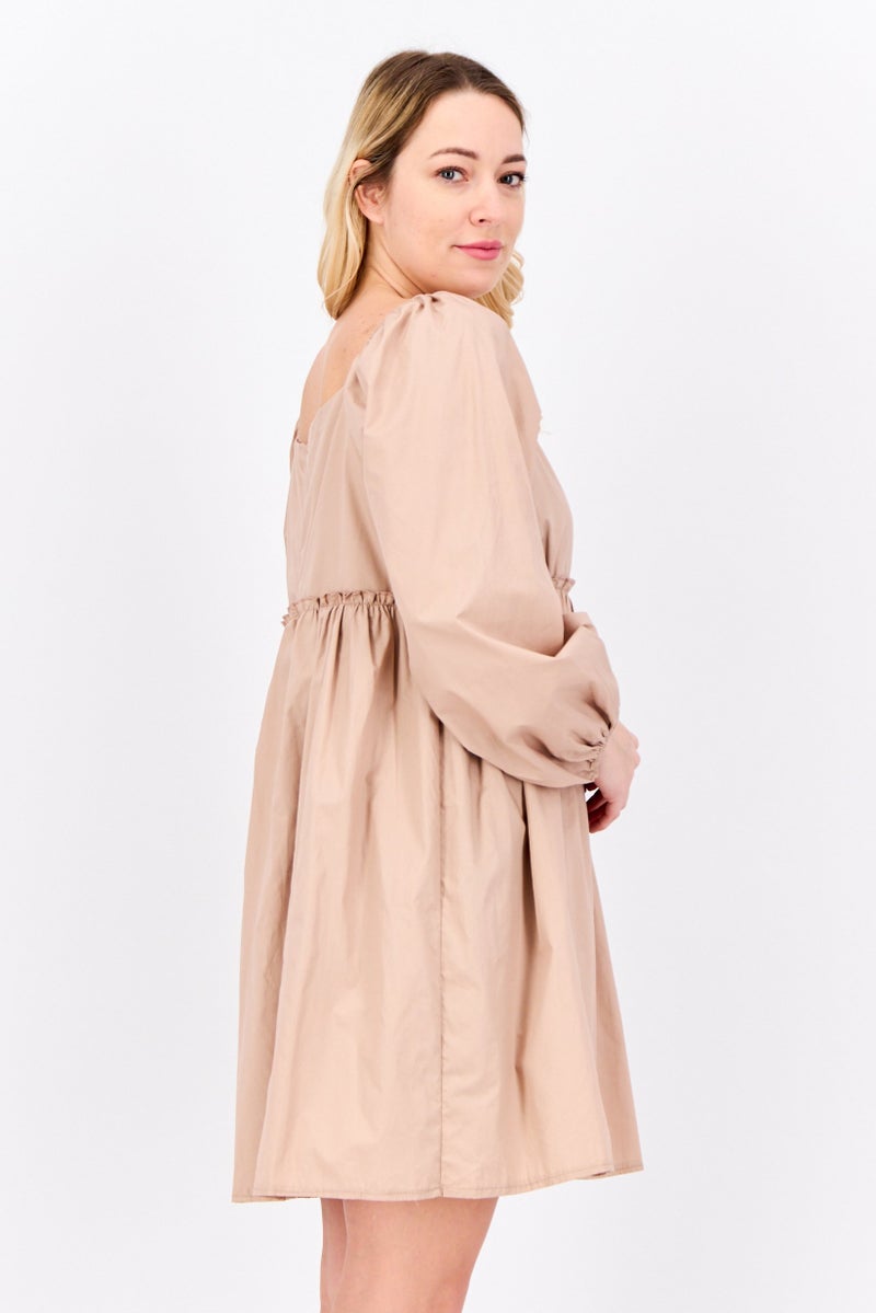 BRAVE SOUL Women Pleated Mini Dress, Tan - Image 2