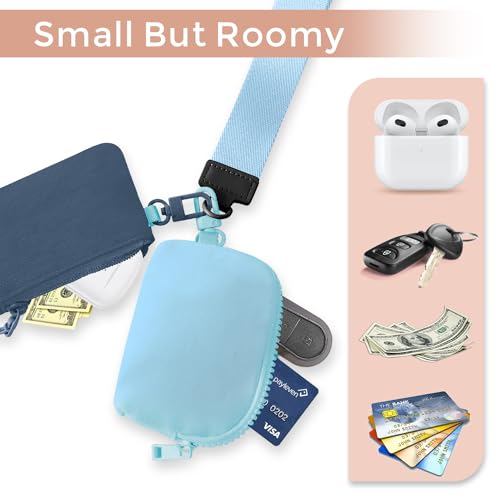 JEEBURYEE Dual Pouch Wristlet Keychain Wallets for Women with 2 Detachable Zipper Coin Purse - Small and Portable Mini Card Wallet for Women Men Navy+Sky Blue - Image 3