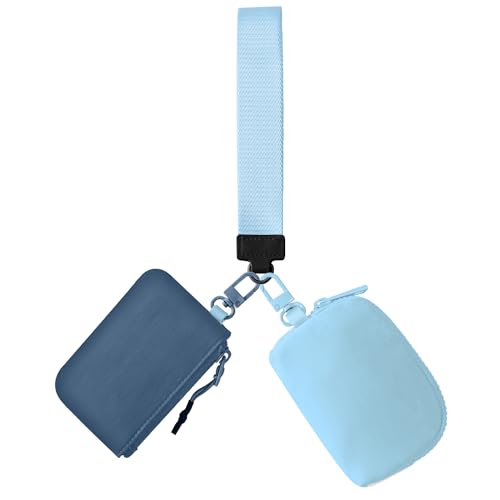 JEEBURYEE Dual Pouch Wristlet Keychain Wallets for Women with 2 Detachable Zipper Coin Purse - Small and Portable Mini Card Wallet for Women Men Navy+Sky Blue - Image 1