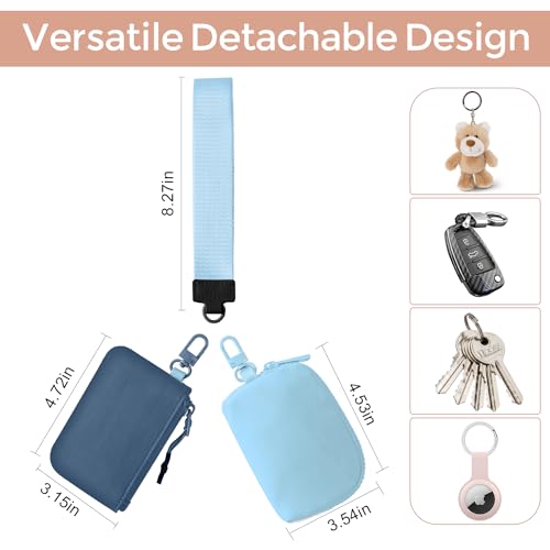 JEEBURYEE Dual Pouch Wristlet Keychain Wallets for Women with 2 Detachable Zipper Coin Purse - Small and Portable Mini Card Wallet for Women Men Navy+Sky Blue - Image 2