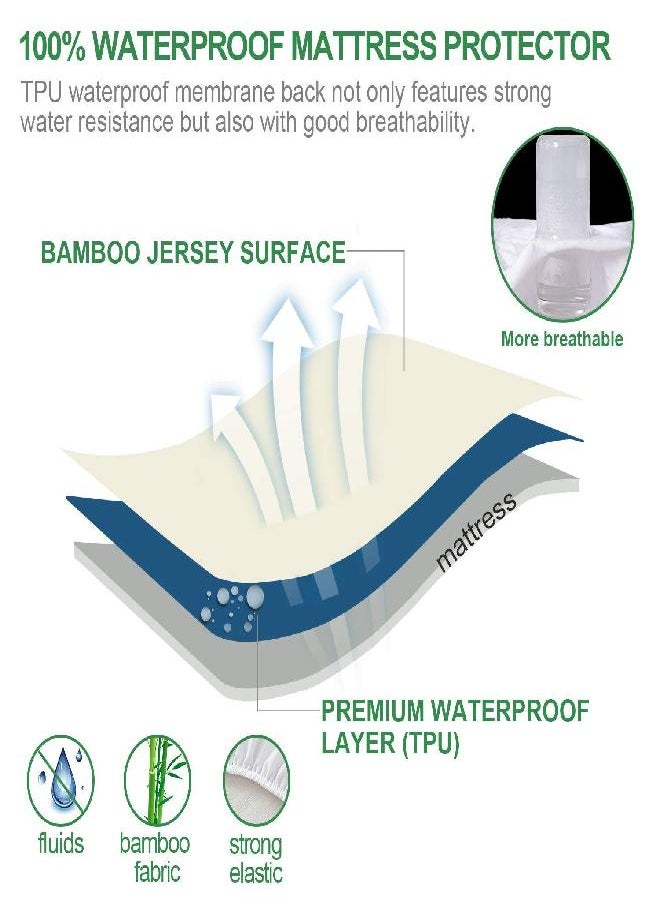 Moonsea Twin Mattress Protector Waterproof 2 Pack, Cooling Bamboo Jersery Twin Size Mattress Cover, Skin Friendly, Noiseless Mattress Protector Fitted 6''-14'' Deep Pocket Twin Size Mattress Protector  - Image 1