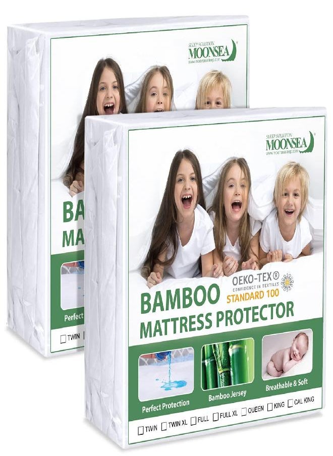 Moonsea Twin Mattress Protector Waterproof 2 Pack, Cooling Bamboo Jersery Twin Size Mattress Cover, Skin Friendly, Noiseless Mattress Protector Fitted 6''-14'' Deep Pocket Twin Size Mattress Protector  - Image 3