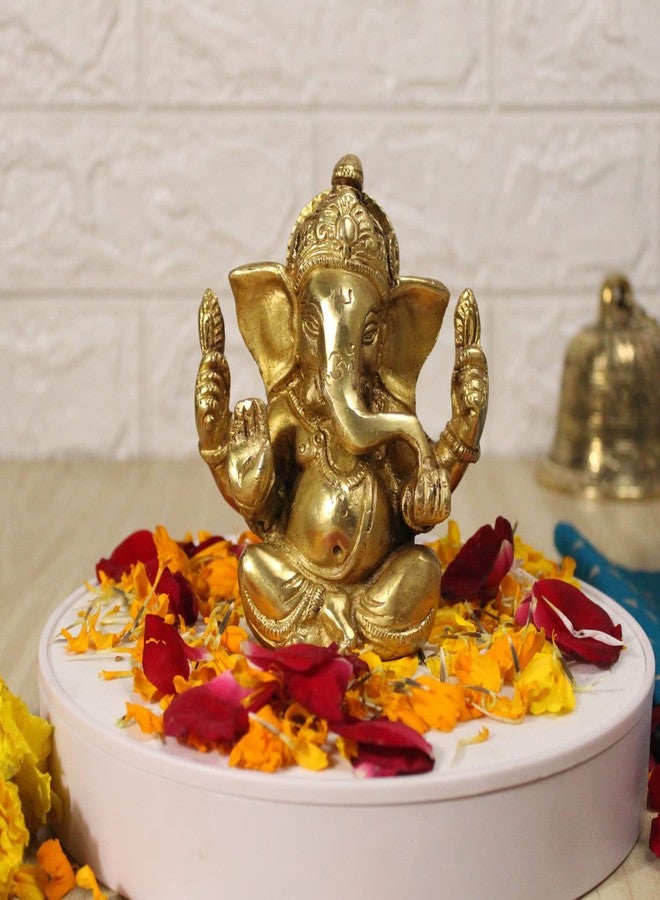 Artvarko Brass Lord Ganesha Ganpati Religious Statue Idol Ganesh Murti Home Decor for Puja Size - Height 4.5 Inches - Image 1