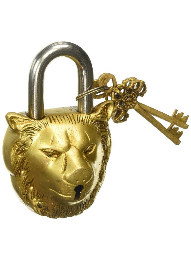 Purpledip Brass Padlock 'Lion King': Antique Design Door Lock (10004) - Image 1