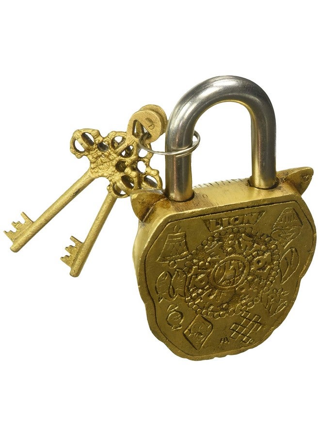 Purpledip Brass Padlock 'Lion King': Antique Design Door Lock (10004) - Image 2