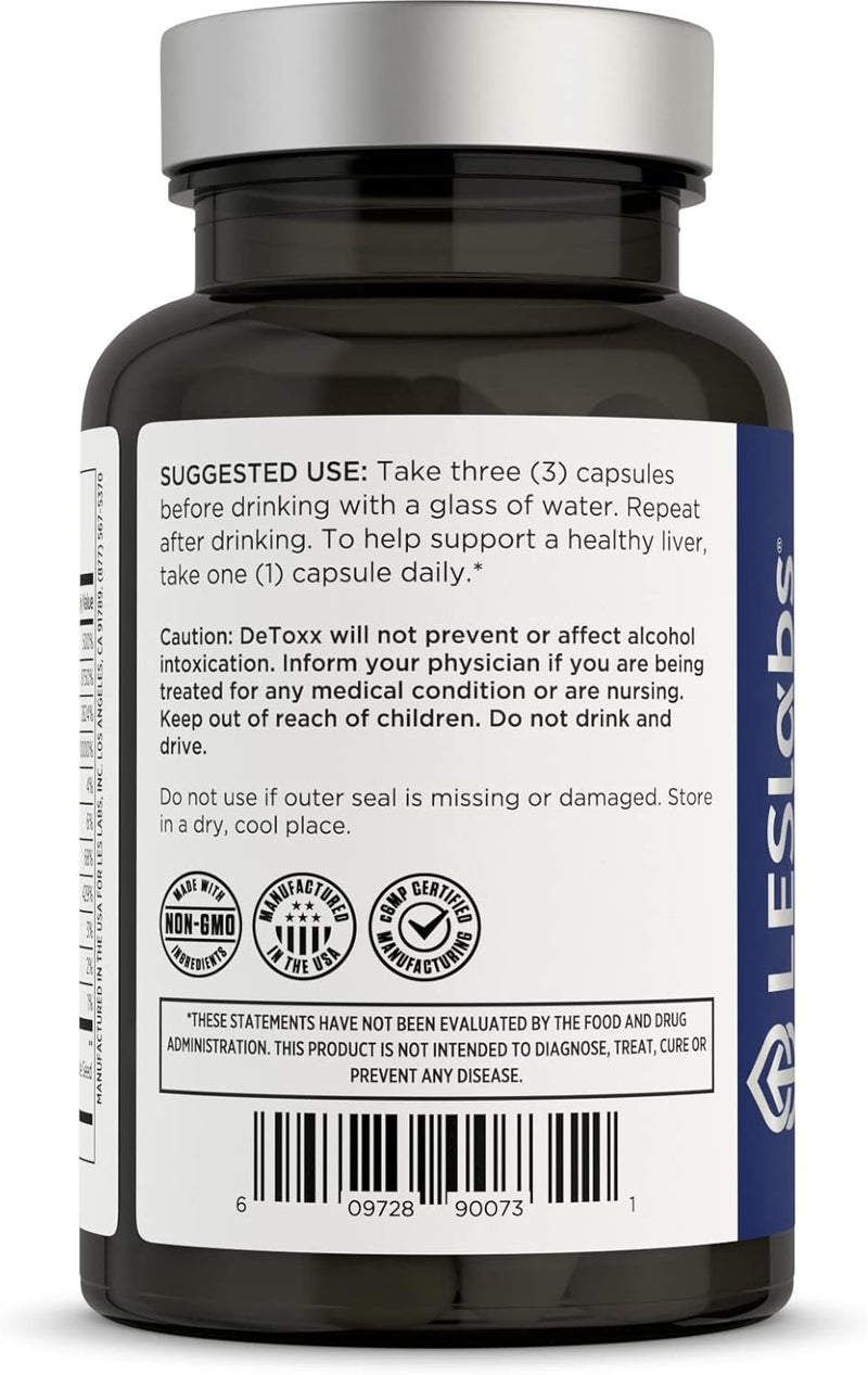 LES Labs DeToxx  صباحات أفضل  دعم الكبد  تجديد الإلكتروليتات  دعم الجلوتاثيون  صبار التين الشوكي  حليب الشوك  NAC  مكمل غير معدل وراثيًا  60 كبسولة - Image 3