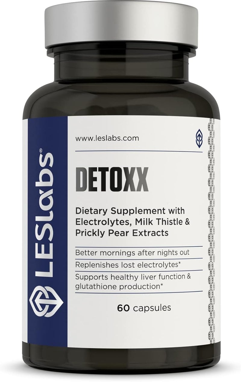 LES Labs DeToxx  صباحات أفضل  دعم الكبد  تجديد الإلكتروليتات  دعم الجلوتاثيون  صبار التين الشوكي  حليب الشوك  NAC  مكمل غير معدل وراثيًا  60 كبسولة - Image 1
