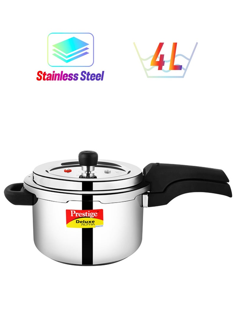 Prestige Svachh Deluxe Alpha Stainless Steel Pressure Cooker Silver/Black 4Liters - Image 1
