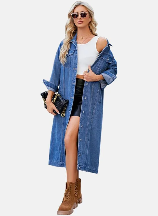 YUNIQEE Blue Collared Long Sleeve Denim Jacket