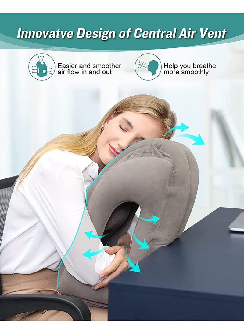 ZERIFAM Inflatable Travel Pillow, Portable Head Neck Pillow for Sleeping to Avoid Neck and Shoulder Pain, Support Head, for Airplanes, Trains, Cars and Office Napping with Drawstring Bag(Grey) - Image 3