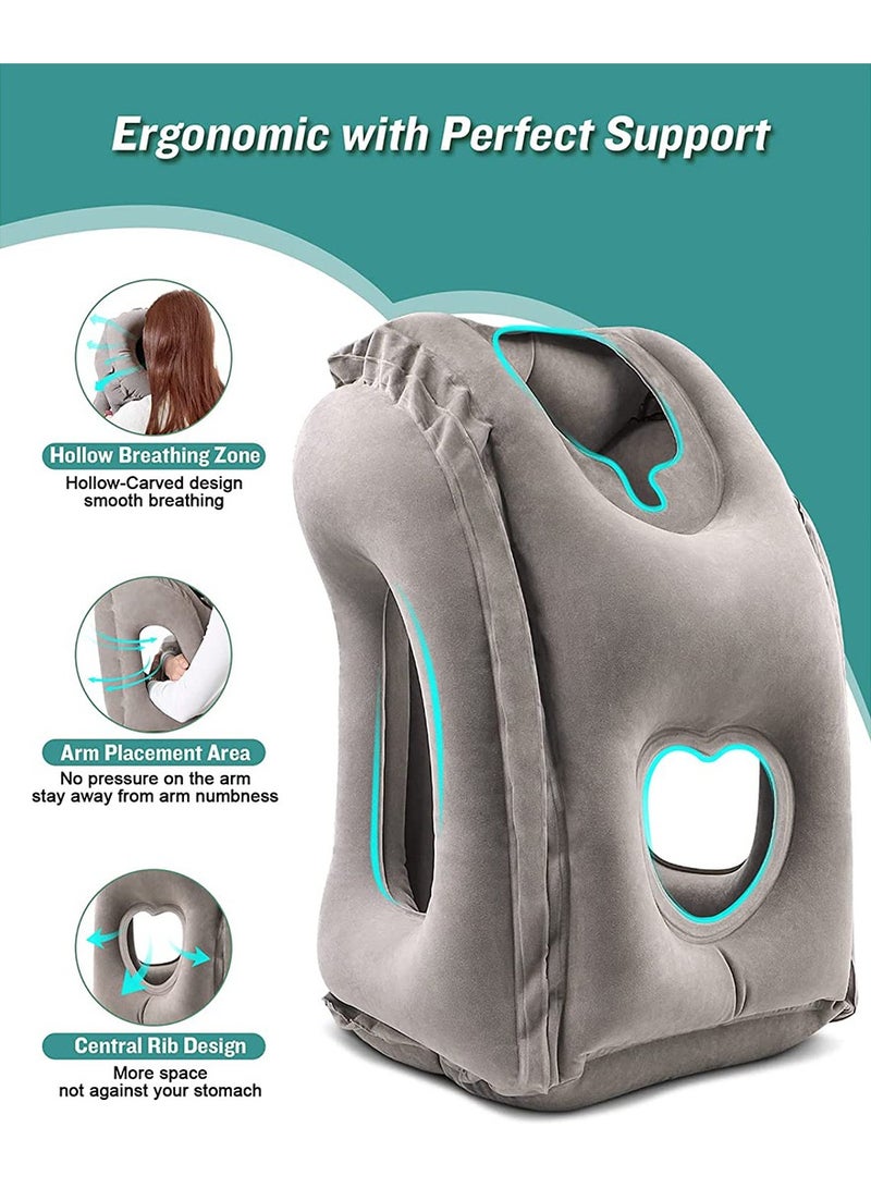 ZERIFAM Inflatable Travel Pillow, Portable Head Neck Pillow for Sleeping to Avoid Neck and Shoulder Pain, Support Head, for Airplanes, Trains, Cars and Office Napping with Drawstring Bag(Grey) - Image 4