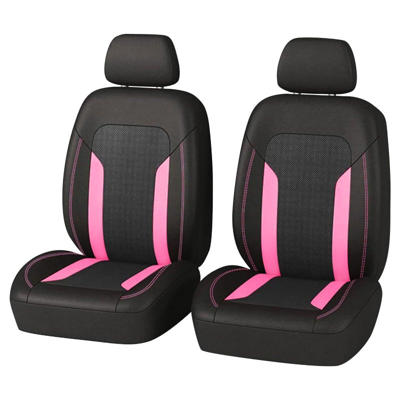 Figpade 2 Pack Universal Car Seat Cover with Breathable Mesh Backrest,Comfortable Car Seat Protector with Foam Padding and Retaining Buckle,Highly Elastic Car Seat Covers Full Set (Pink) - Image 1