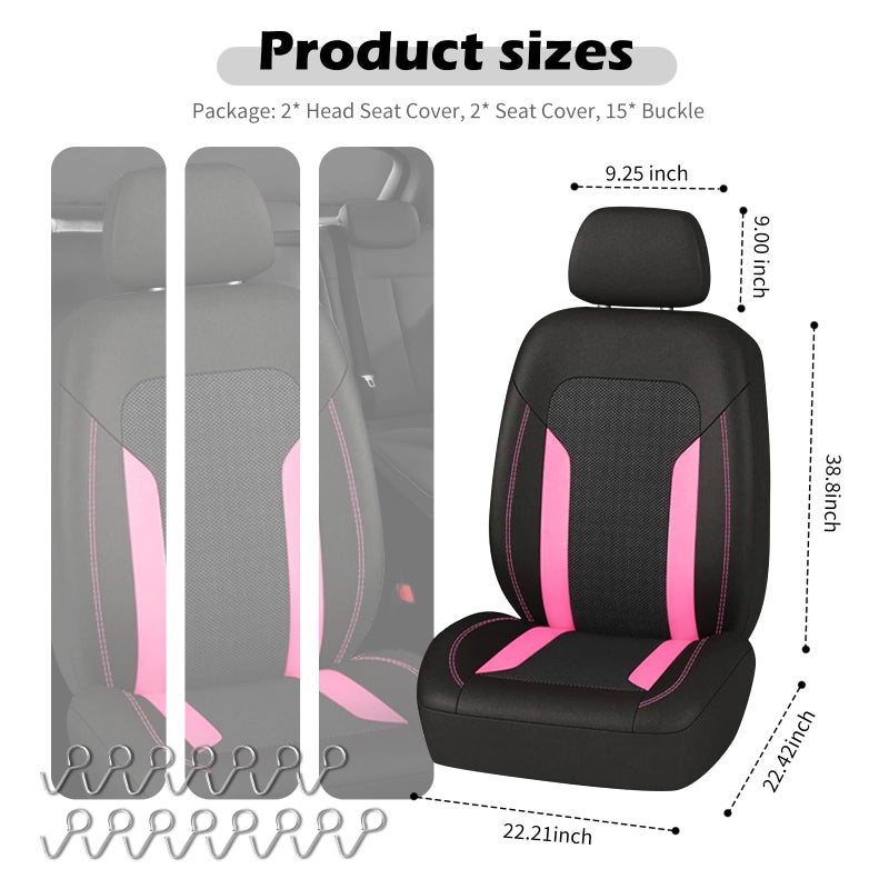 Figpade 2 Pack Universal Car Seat Cover with Breathable Mesh Backrest,Comfortable Car Seat Protector with Foam Padding and Retaining Buckle,Highly Elastic Car Seat Covers Full Set (Pink) - Image 2