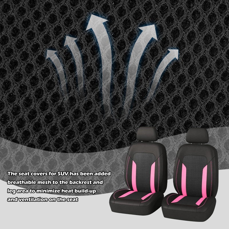 Figpade 2 Pack Universal Car Seat Cover with Breathable Mesh Backrest,Comfortable Car Seat Protector with Foam Padding and Retaining Buckle,Highly Elastic Car Seat Covers Full Set (Pink) - Image 4