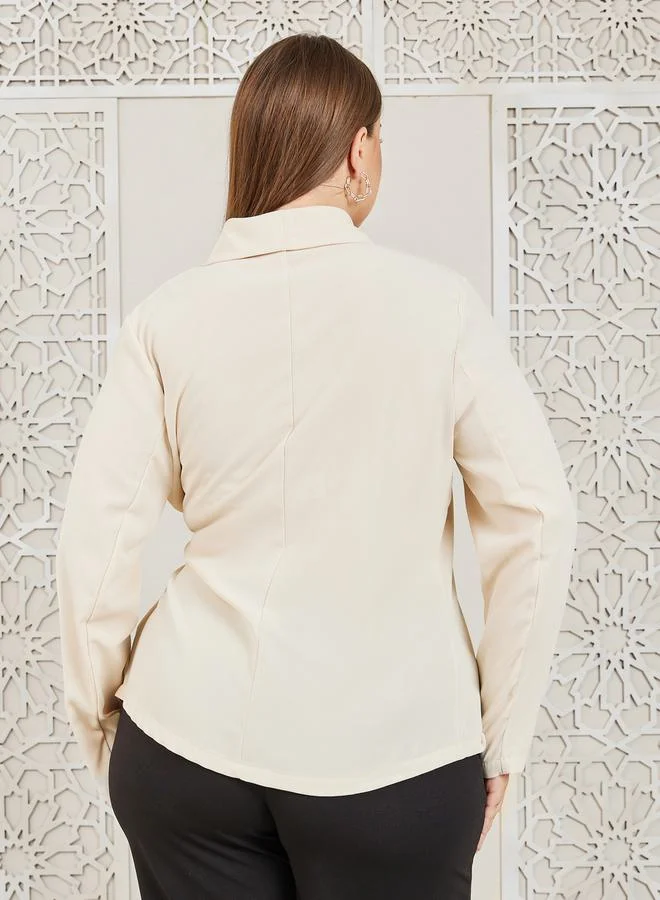 Styli Notch Lapel Collar Wrap Top