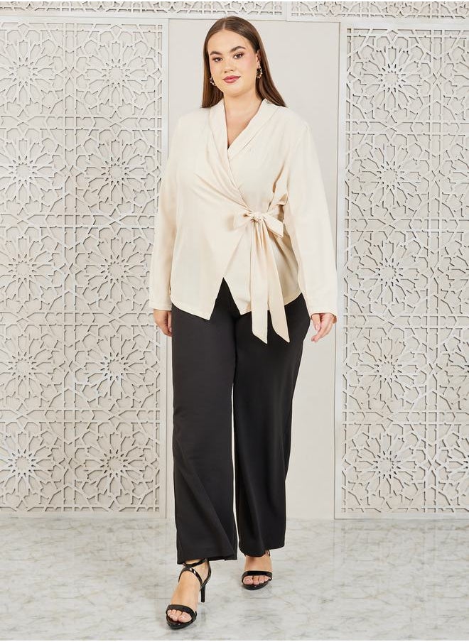 Styli - Notch Lapel Collar Wrap Top - Image 1