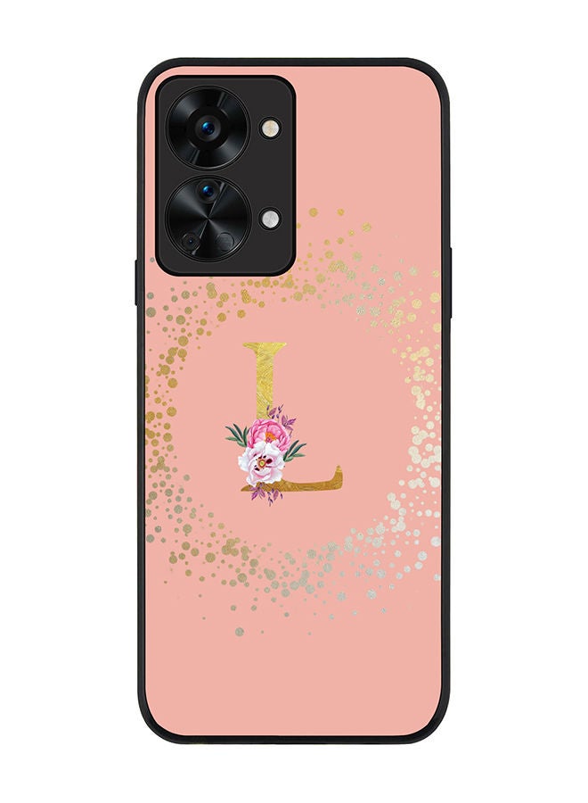 Stylizedd Rugged Black edge case for OnePlus Nord 2T Slim fit Soft Case Flexible Rubber Edges TPU Gel Thin Cover - Custom Monogram Initial Letter Floral Pattern Alphabet - L (Rose Pink) - Image 1