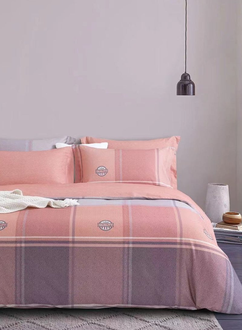 Frosted Cotton Visa Plaid Pink 200 * 230cm Bed Set of Four Pieces  - Image 1