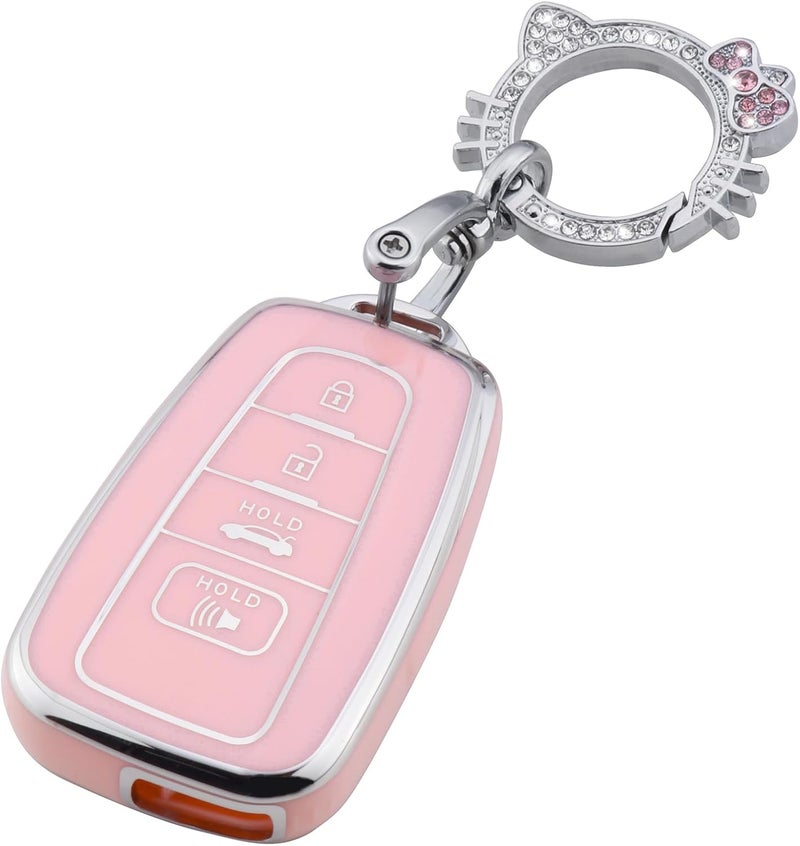 PANGPAI Pink Key Fob Cover for Toyota, Soft TPU Key Case Protection with Bling Keychain Fit for 2018-2022 Camry RAV4 Highlander Avalon C-HR Prius Corolla GT86 Smart Key Holder - Image 1