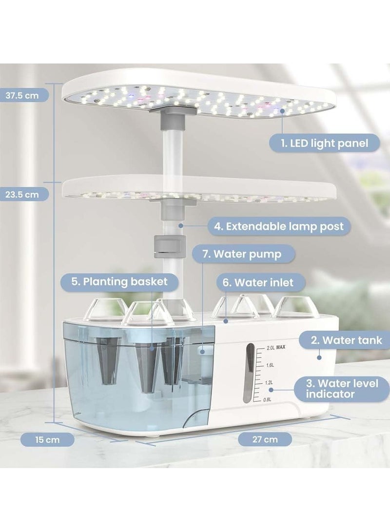 Generic Hydroponics Growing System 6 Pods Indoor Gardening System with LED Grow Light Height Adjustable Indoor Gardening System with Pump System for Herbs and Plants Light (Black)  - Image 2