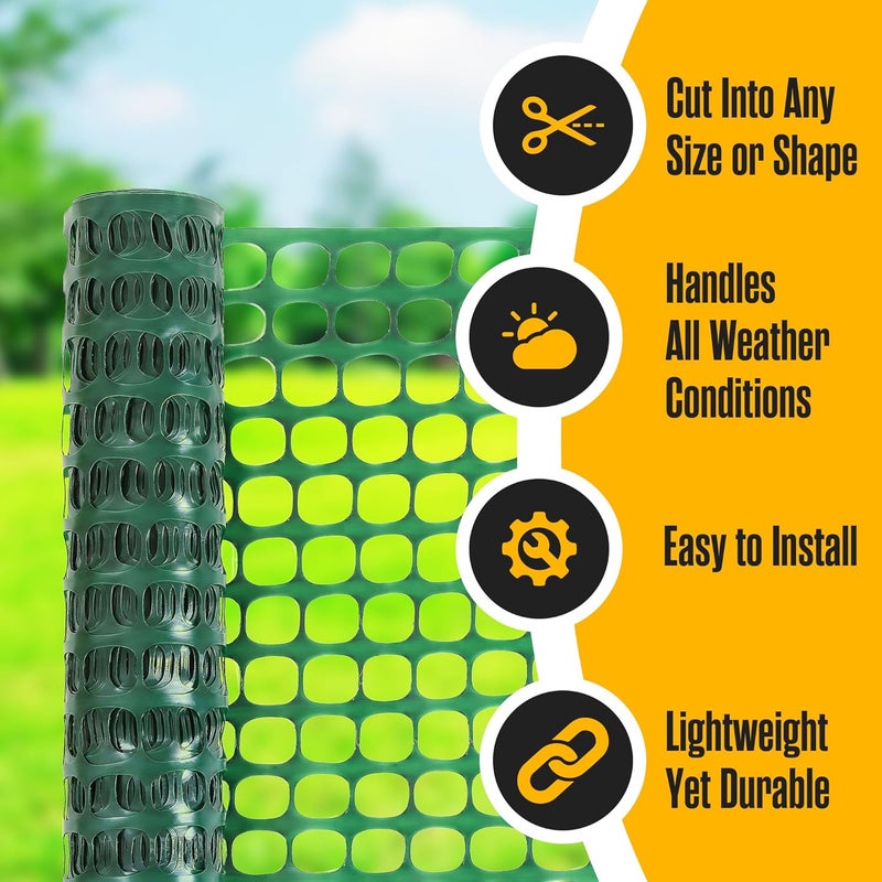 Houseables Fencing, Temporary Fence, Snow Fence, 4x100' Feet, 10.55 lb/roll, Green Plastic Fencing, Deer Netting, Plastic Mesh Roll, Safety Netting, Construction, Yard, Garden, Chicken, Dogs, Backyard - Image 3