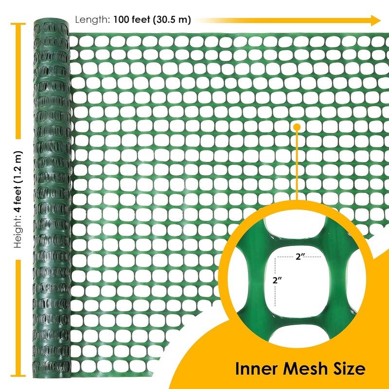 Houseables Fencing, Temporary Fence, Snow Fence, 4x100' Feet, 10.55 lb/roll, Green Plastic Fencing, Deer Netting, Plastic Mesh Roll, Safety Netting, Construction, Yard, Garden, Chicken, Dogs, Backyard - Image 2