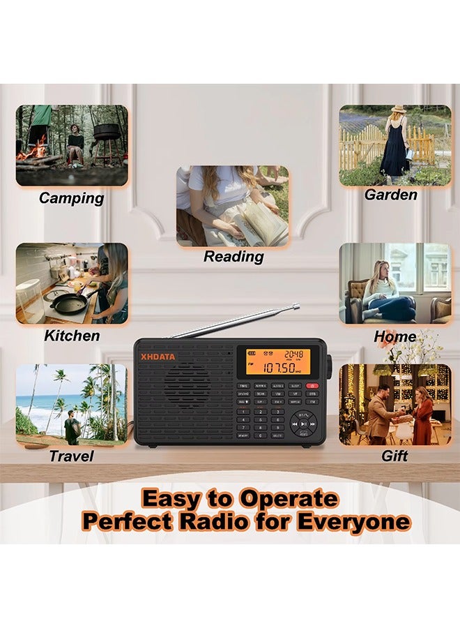 D-109 Stereo Digital Portable Radio AM SW MW FM Radio Bluetooth Compatible Multifunctional Radio Support TF Card Player - Image 4