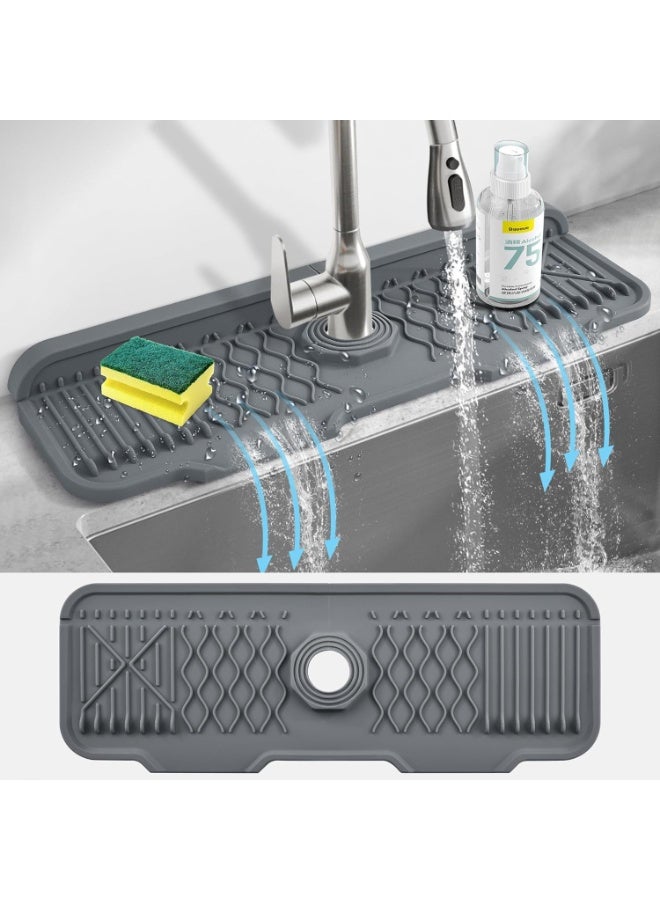 Silicone Faucet Mat, Kitchen Sink Splash Guard, 5°slope Anti-Slip Silicone Faucet Handle Drip Catcher Tray, Kitchen Accessories Sink Mat Sink Protectors for Bathroom (43.3*15*0.2 cm, Height: 1.5cm) - Image 1