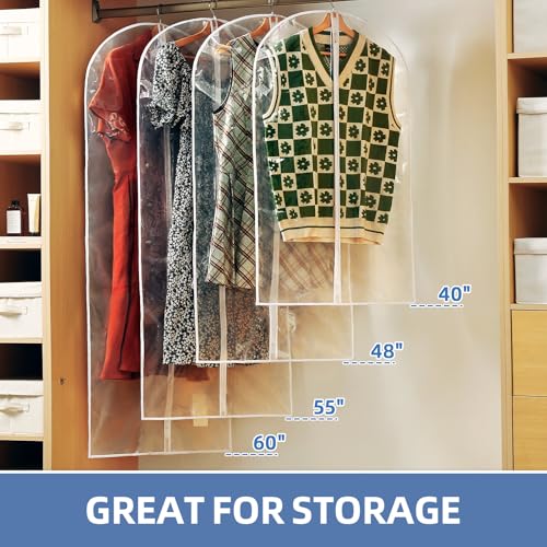 Perber 12 Packs All Clear Garment Bags for Hanging Clothes, Suit Bags for Closet Storage, Plastic Waterproof Suit Cover Bags with Zipper for Coats, Jackets, Dresses (24" x 40" & 48" & 55") - Image 2