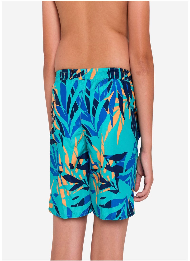 OLAIAN OLAIAN by DECATHLON, Boys’ surfing swim shorts with pockets - 100 Shadow palm turquoise  - Image 3