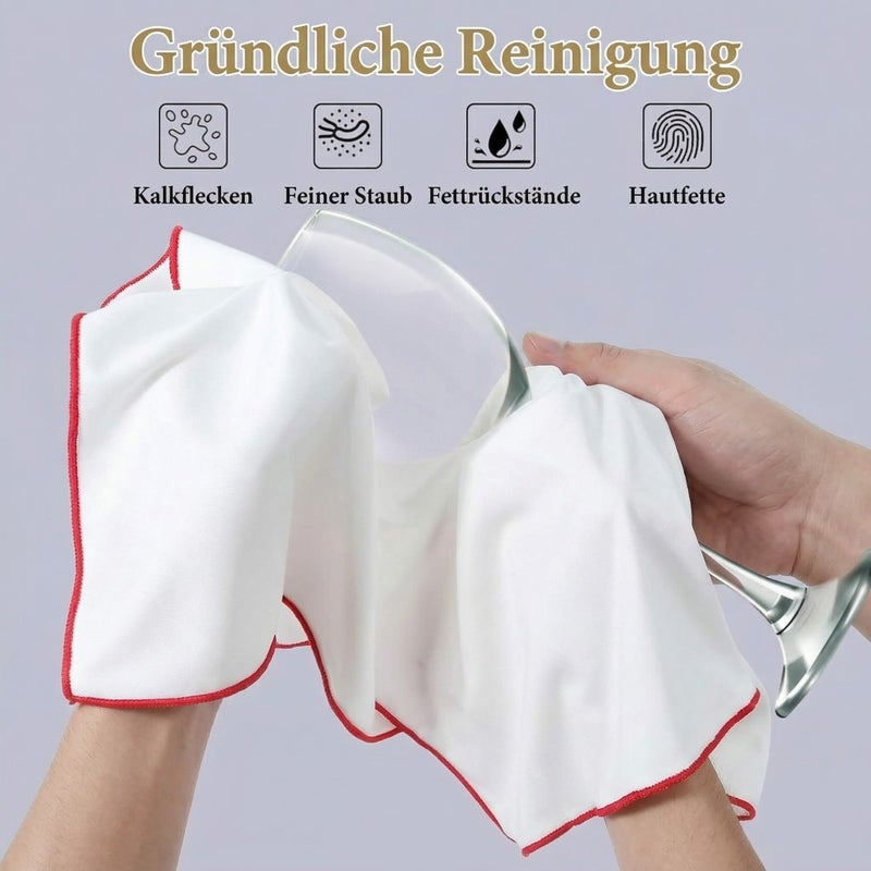 3 Stück Groß Mikrofaser Poliertuch für Glas,60 x 42cm Glaspoliertücher Spiegeltuch,Putztücher Streifenfrei Fusselfrei Poliertücher Hochglanzoberflächen,Weiß Weingläser Tücher Mit Rotem Rand - Image 5