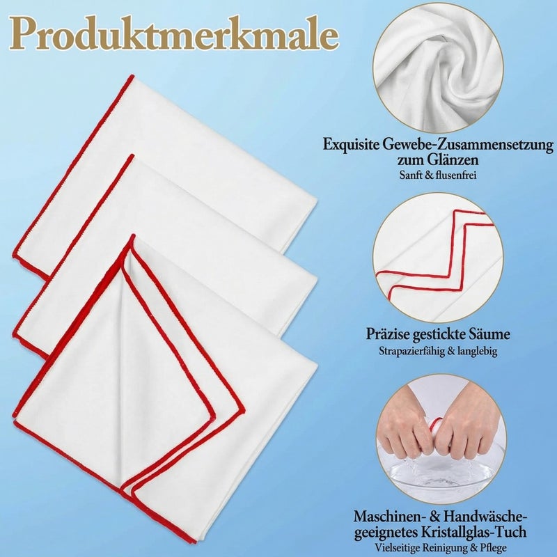 3 Stück Groß Mikrofaser Poliertuch für Glas,60 x 42cm Glaspoliertücher Spiegeltuch,Putztücher Streifenfrei Fusselfrei Poliertücher Hochglanzoberflächen,Weiß Weingläser Tücher Mit Rotem Rand - Image 4