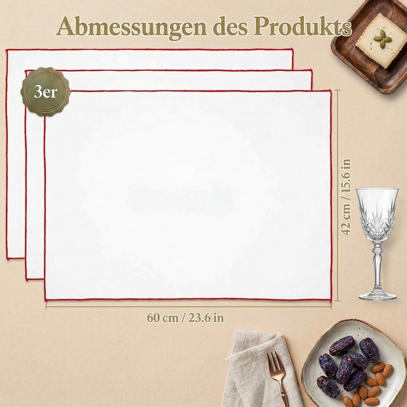 3 Stück Groß Mikrofaser Poliertuch für Glas,60 x 42cm Glaspoliertücher Spiegeltuch,Putztücher Streifenfrei Fusselfrei Poliertücher Hochglanzoberflächen,Weiß Weingläser Tücher Mit Rotem Rand - Image 3