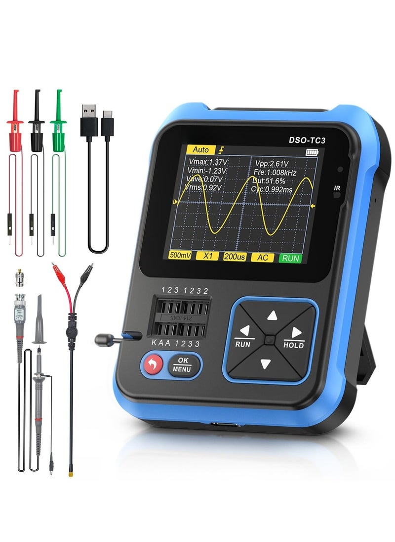 XiuWoo - 3-in-1 Handheld Oscilloscope 10X Probe DDS Signal Generator Transistor Tester Oscilloscope 500Khz Bandwidth 10MSa/s Sampling Rate, 6 Types of Waveforms - Image 1